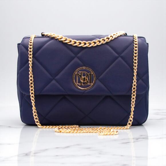 Badgley Mischka Quilted Crossbody Flap Bag Navy Blue New With Tags - Picture 12 of 12